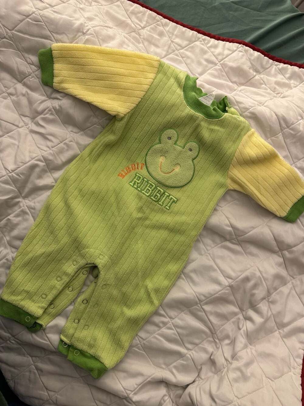 Vintage Bon Bébé Frog Ribbit Fleece Romper 3-6 Months